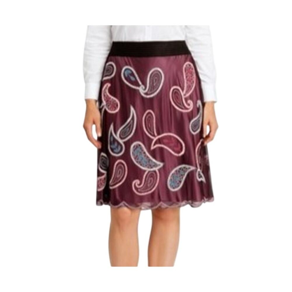 Kay Unger Skirt Womens Size 8 Burgundy Beaded Embroidered Paisley Lined Elegant
